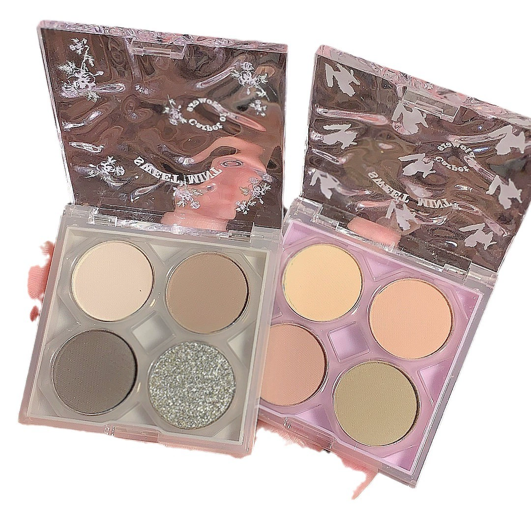 Matte Eyeshadow Palette, 4-Color Floral Compact, Earth Tone Mattes & Shimmers