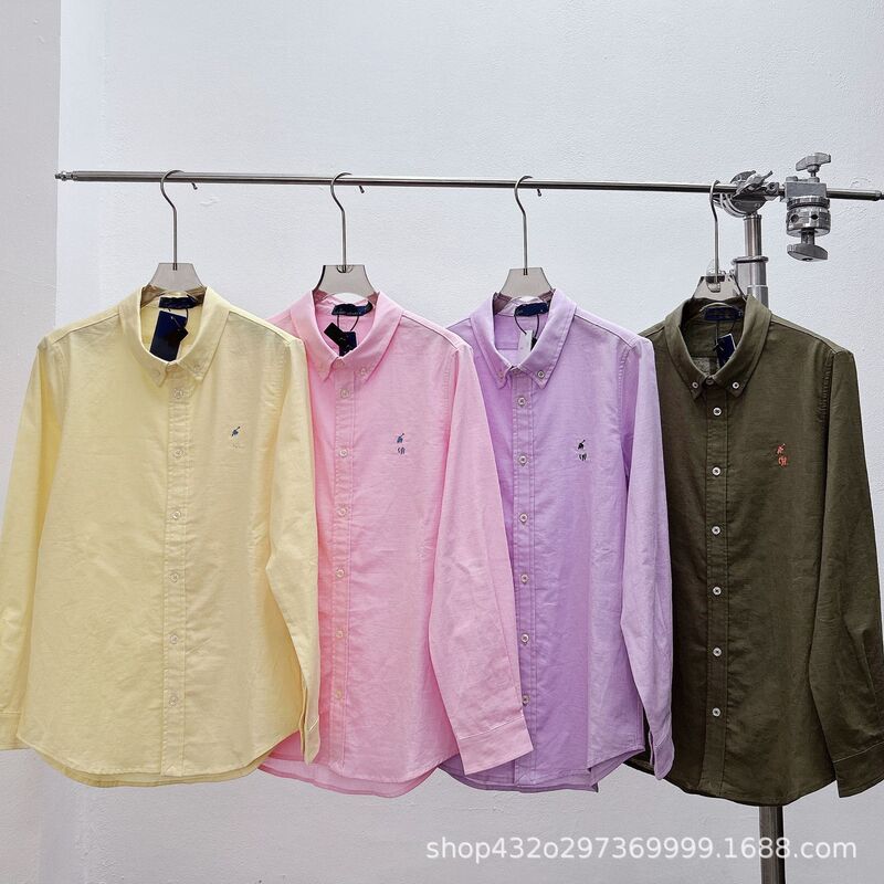 Cross-Border Rl In-Stock Cotton and Linen Women's Multi-Color Loose Shirt Jacket with Pony Logo Embroidery, Turn-Down Collar, Long Sleeves