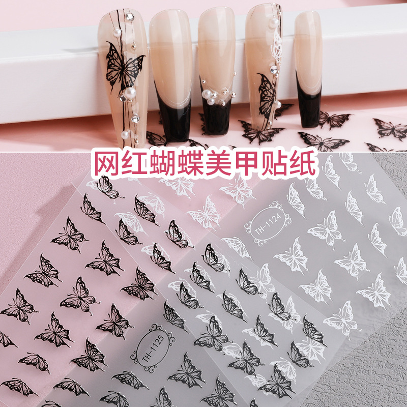 Zhengxiang 그물 빨간 뜨거운 나비 네일 스티커 도매 DIY 네일 데칼 INS 바람 작은 빨간 책 네일 스티커