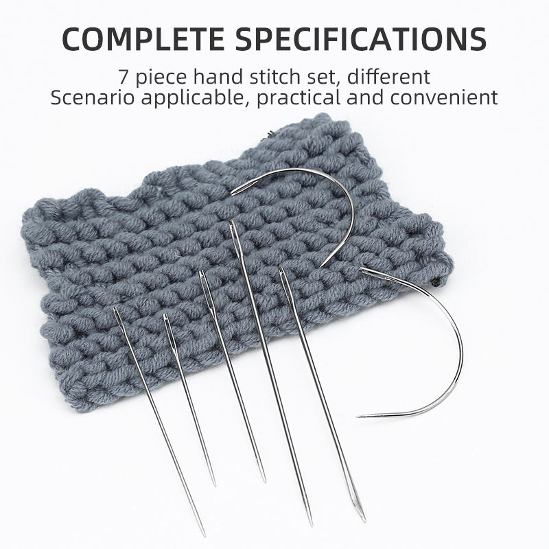 Especial de 7 tipos de cuero cosido, puntadas triangulares de costura a mano, aguja curva de ojo grande para el hogar, juego de agujas de coser multiusos