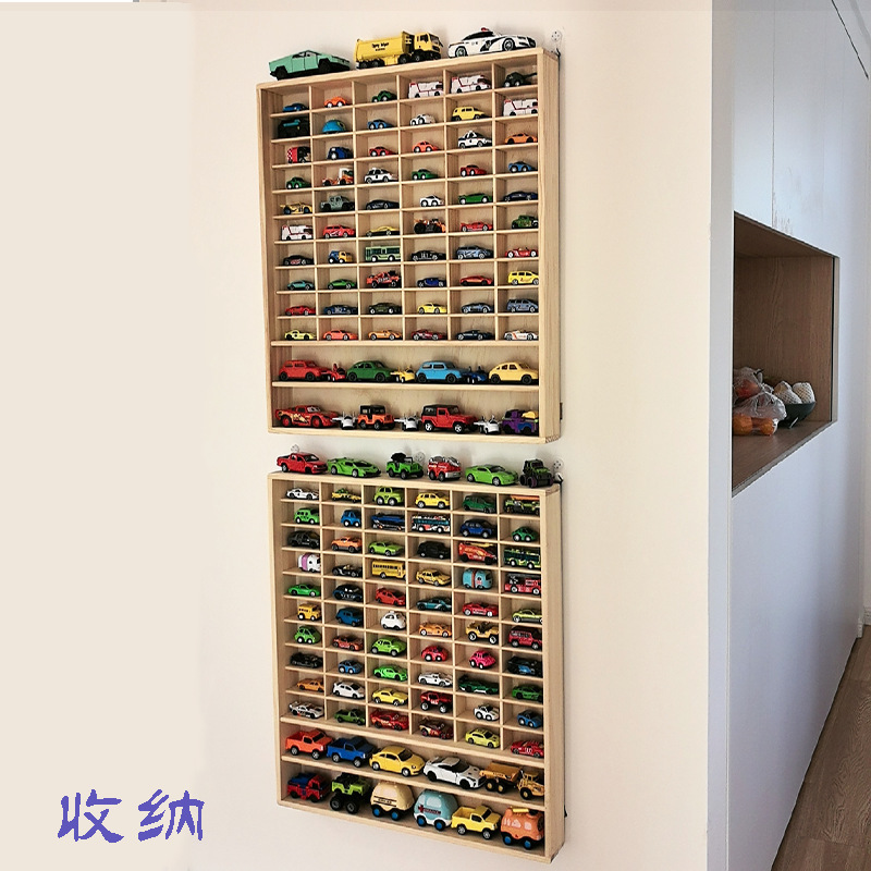 F4H1:64 Small Car Storage Wall-Mounted Display Rack Hot Wheels Domeka Car Toy Car Storage Box with Multiple Compartments
