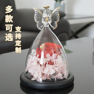 Creative blessing angel glass cover micro landscape ornaments glass dust cover eternal flower diy birthday gift
