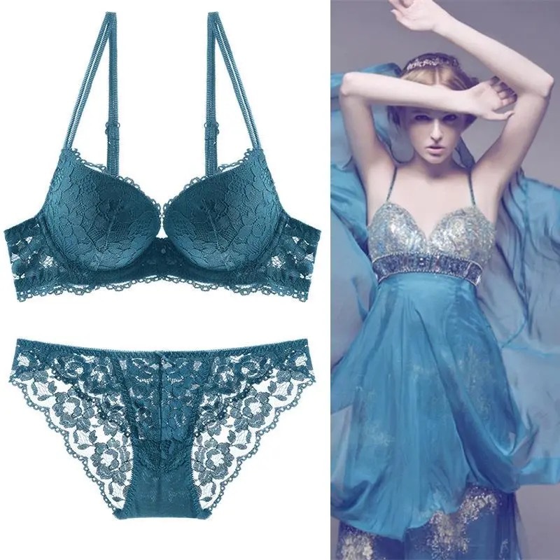 Completo intimo donna in pizzo reggiseno e slip push up_voghion.com