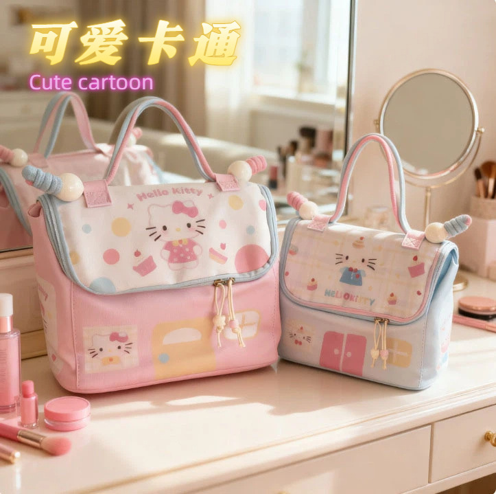 New Cartoon-Style Small House Makeup Bag with Dopamine Color Scheme, Large Capacity, Compartmentalized Storage, Travel Portable Storage, Fashionable