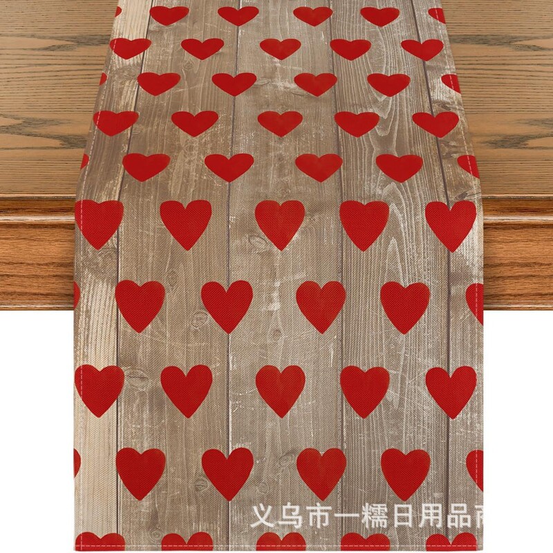 国境を越えた新しい亜麻テーブル旗バレンタインデー家庭レストランのリビングテーブル室内屋外の祝日装飾テーブルクロス|undefined