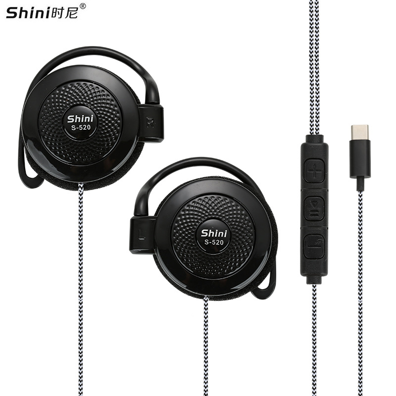 批发Type-c扁口挂耳式运动有线耳挂式布线 手机耳机通用防摔耳塞|ms