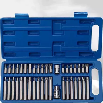 Auto Repair Tool Set, Bit Set, Star Bit, Plum Blossom Combination, 40 Spline Piece Set, Flower-Shaped Wrench, Inner Hexagon (Mühərrik tənzimləmə alətləri) - star-batch-40-piece-set-cr-v-blue-box-plastic-box-original-color
