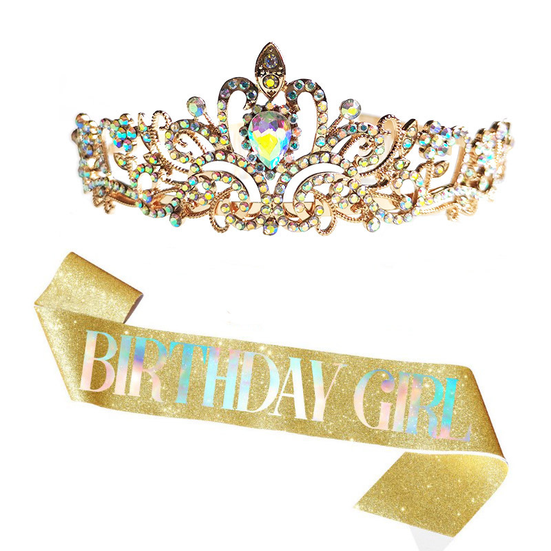 Rosa de la muchacha etiqueta cinturón oro rosa decoración fiesta cumpleaños props Correa hombro corona reina cinta traje regalo