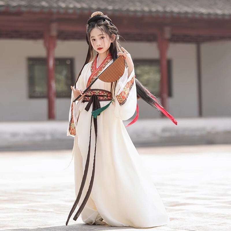 Girls Han Dynasty Spring Warring States Robe Restored Traditional Cross-Collar Long Confucian Straight Chinese Style Ancient Costume Chinese Studies Performance Costume Girls Han Dynasty Spring Warring States Robe Restored Traditional Cross-Collar Long Confucian Straight Chinese Style Ancient Costume Chinese Studies Performance Costume