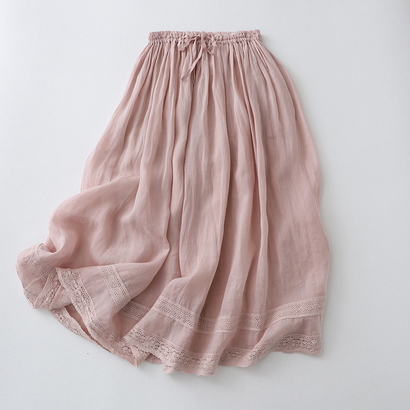 Lined Casual Half-Length Skirt, A-Line Elastic Waist Double-Layer Long Skirt for Women, 2026 Spring/Summer Thin Lace Skirt