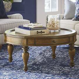 美式乡村客厅实木圆形茶几欧式新古典茶桌别墅影楼样板房咖啡桌