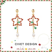 欧美跨境圣诞氛围感镂空五角星流苏耳环可爱简约设计小众独特耳环