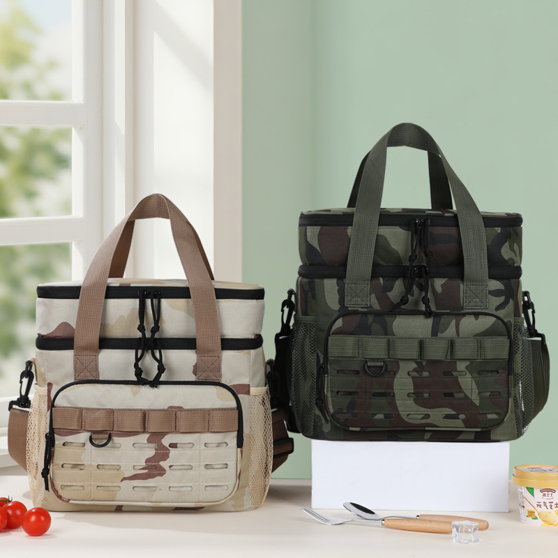Bolsa de picnic de doble capa camuflada transfronteriza bolsa de aislamiento térmico portátil bolsa de comidas de camping de gran capacidad bolsa de hielo al aire libre bolsa de almuerzo