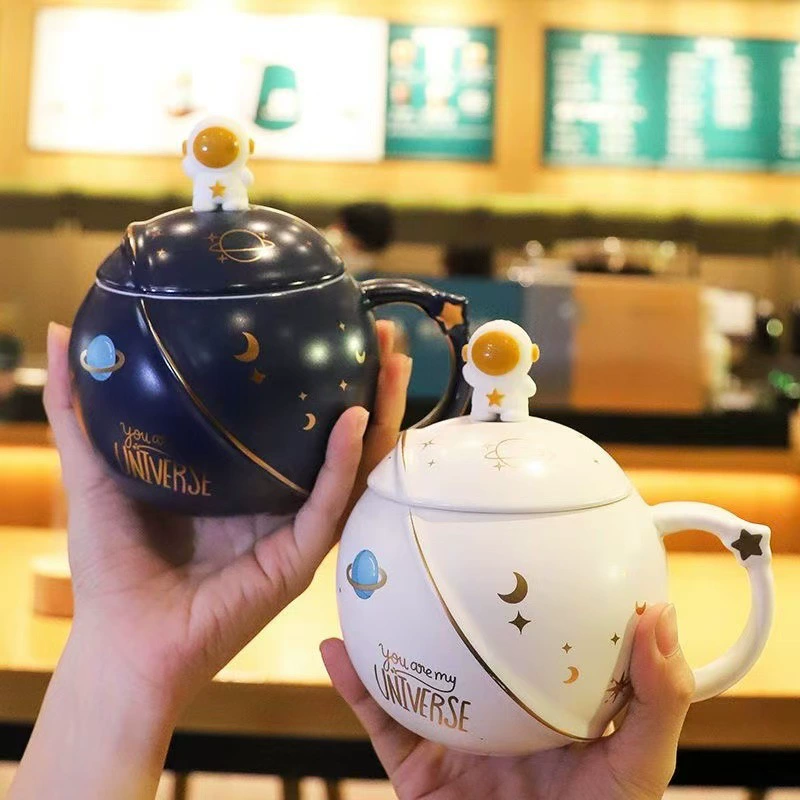 [星球马克杯带盖勺创意家用陶瓷杯子大容量办公室水杯牛奶咖啡杯定]