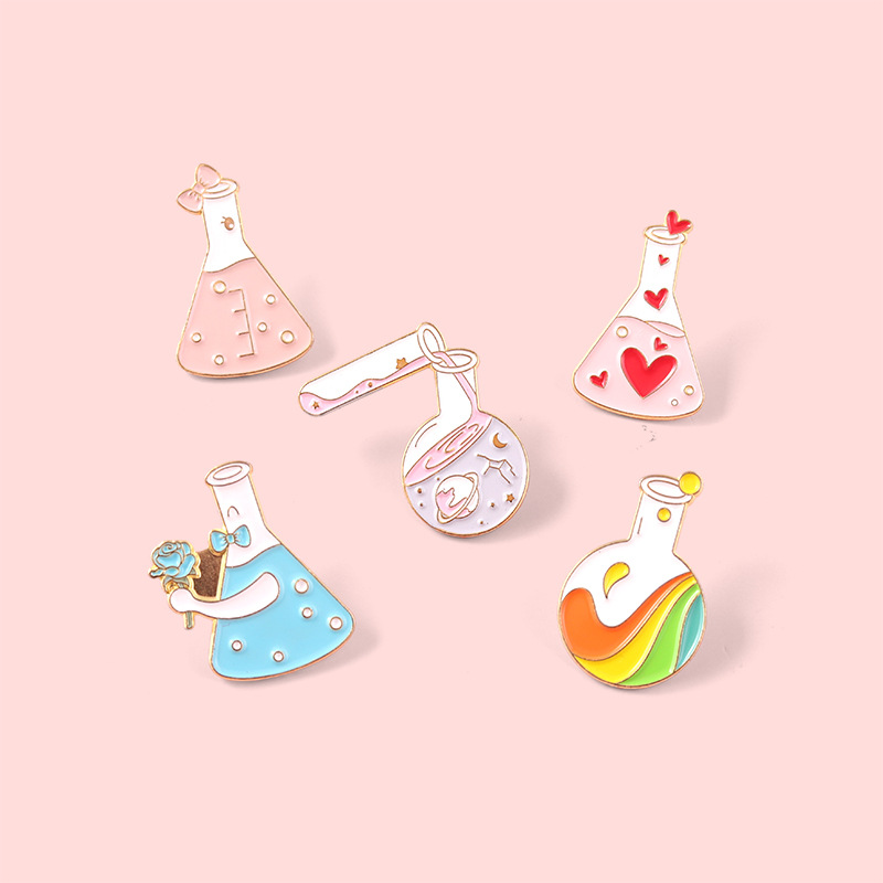 New Creative Cartoon Chemical Equipment Love Rainbow Test Tube Bottle Series Shape Dripping Brooch Bag Badge display picture 7