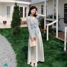 韩式温柔风优雅套装女2026春日新款荷叶边上衣半身裙两件套装9861