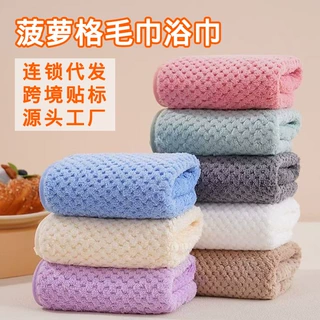 跨境珊瑚绒毛巾菠萝格浴巾柔软加厚吸水情侣沙滩巾加厚大浴巾批发