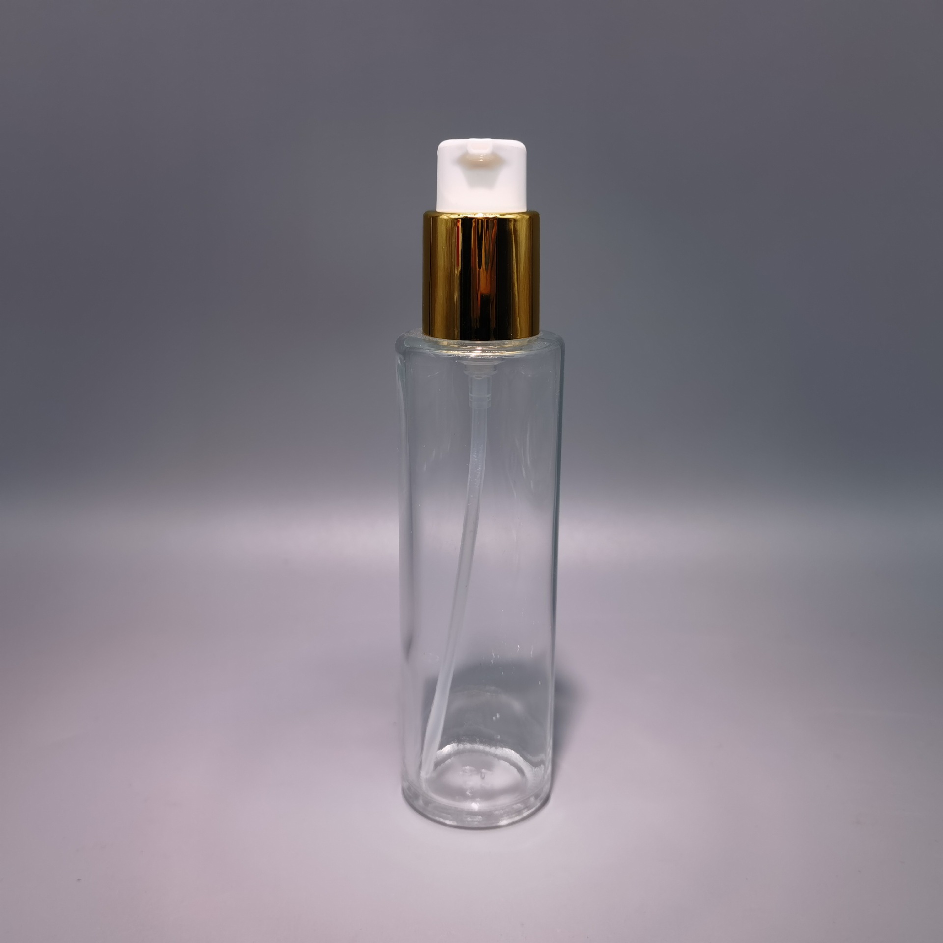 源头工厂成套提供/24牙电镀金色左右开关乳液泵/120ml玻璃瓶