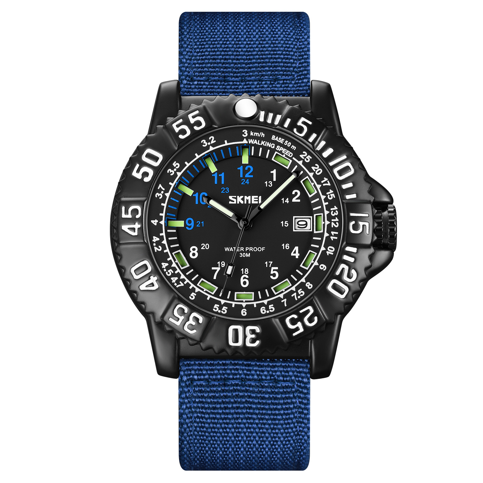 Momento al aire libre para hombres reloj de cuarzo 30 metros impermeable calendario de luz nocturna reloj de pulsera correa de nylon reloj de deportes transfronterizos para hombres