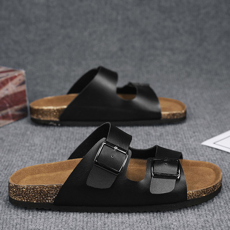 Zapatillas de suela gruesa de gran tamaño de comercio exterior para hombre 2025 verano nuevo estilo wish estación independiente fondo de corcho transfronterizo sandalias y zapatillas para hombre