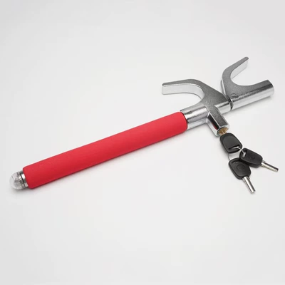 Car Steering Wheel Lock, Anti-Theft Lock, Small Car Front Lock, Safety Self-Defense Retractable Handlebar Lock, Anti-Theft Device (Car lock) - red