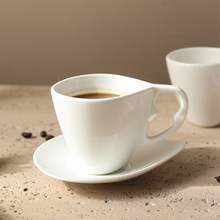跨境纯白色水滴型陶瓷茶杯 欧式酒店咖啡馆拿铁杯咖啡杯碟套装