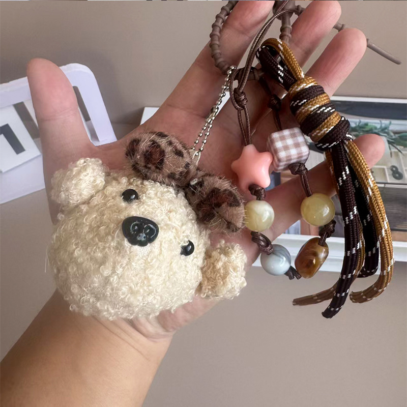 Ins adorable arco peluche osos colgante cadena de cuentas llaveros bolsos colgante accesorios cadena de teléfono móvil al por mayor