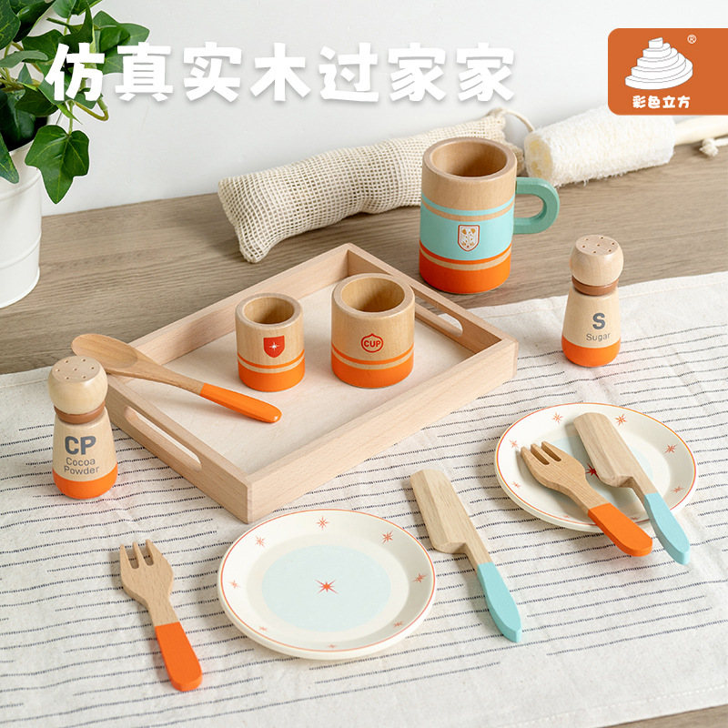 Nuevos productos creativos transfronterizos bandeja de té juegos infantiles juguetes de madera maciza para jugar a padres e hijos accesorios de juego interactivo image 1