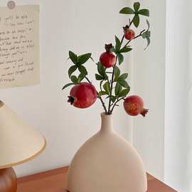 红红火火花石榴果客厅绿植摆设果实树枝装饰花瓶摆件假花盆栽