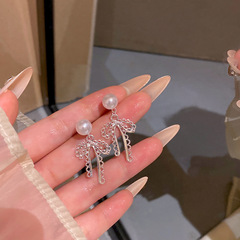 韩系甜美气质蝴蝶结耳环女轻奢小众高级感森系珍珠耳钉网红耳饰品