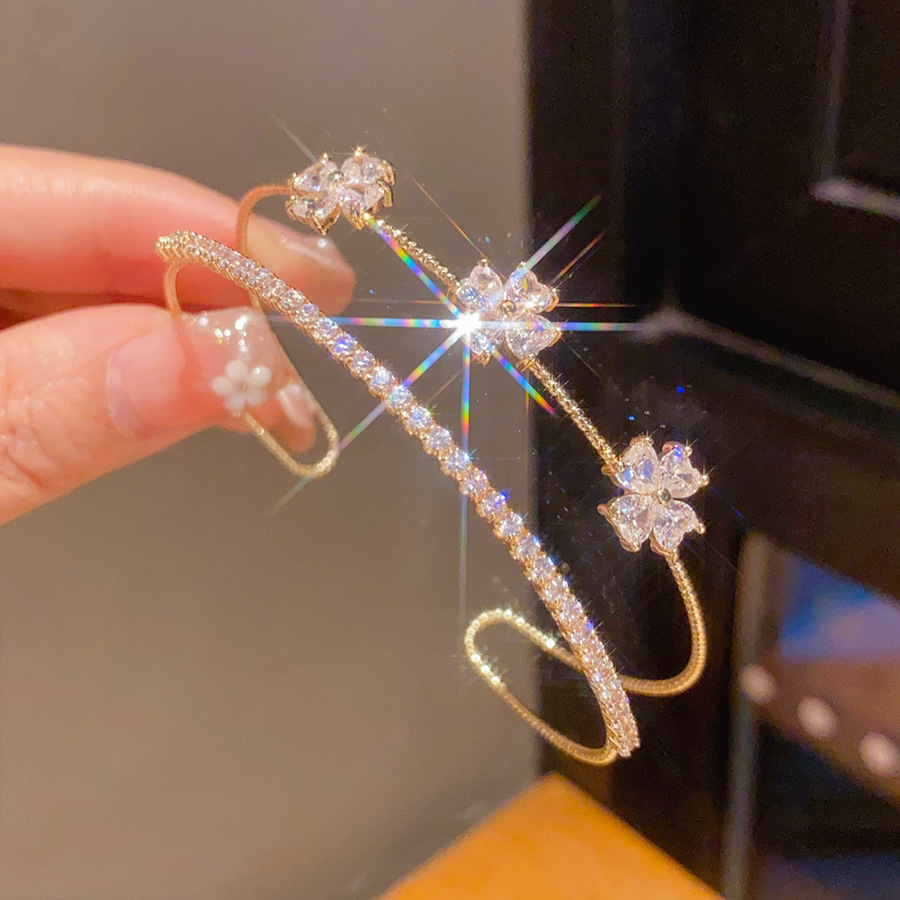 ジルコンの花の十字の二重の開口の腕輪の軽くて豪華な高級感の手環のファッションのinsの百合の手飾りの卸売り