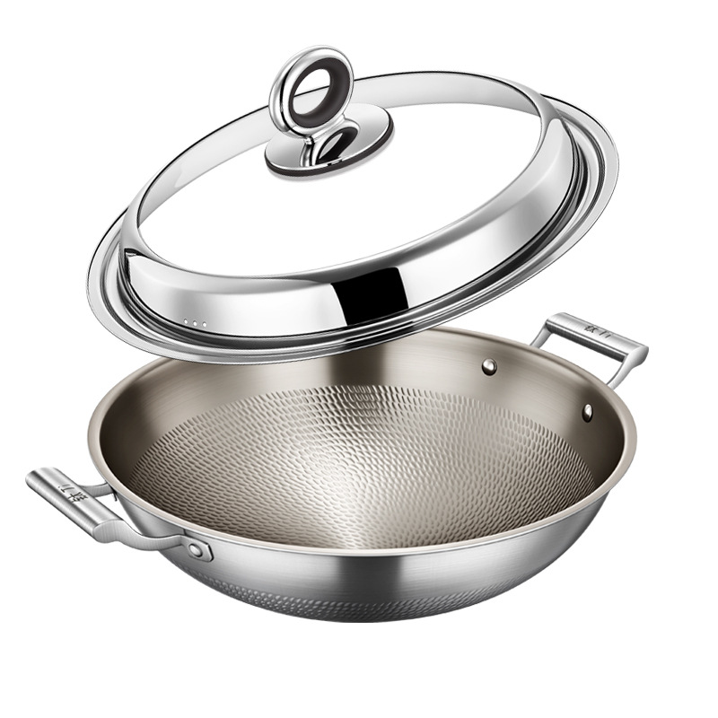 Pan antiadherente con horno electromagnético cóncavo de gas casero sin recubrimiento de dos orejas de gran tamaño