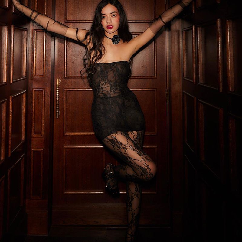 European and American Women's Clothing New Hot-Selling Sexy Mature Lace Dress and Body-Hugging Stockings Set Wholesale European and American Women's Clothing New Hot-Selling Sexy Mature Lace Dress and Body-Hugging Stockings Set Wholesale