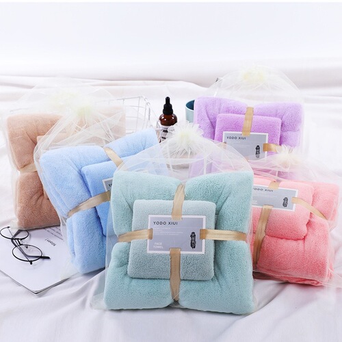 Towel and bath towel set manufacturer warp knitted coral velvet trimming set soft absorbent gift wholesale