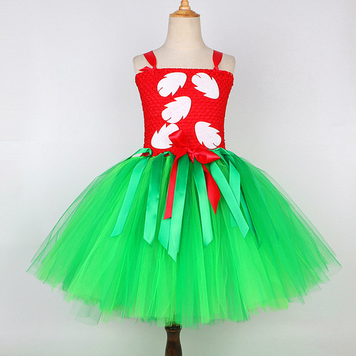 Hawaiian Girls' Mesh Tutu Dress with Grass Skirt—Perfect for Hula Dance Parties & Princess Looks
