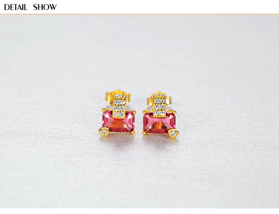 S925 Silver Retro Artificial Ruby Earrings display picture 2