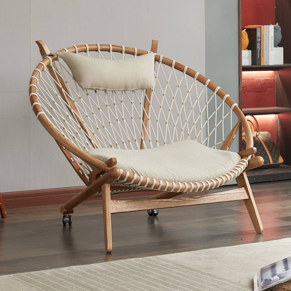 北欧ins懒人沙发白蜡木编织躺椅设计师创意单人沙发椅客厅懒人椅