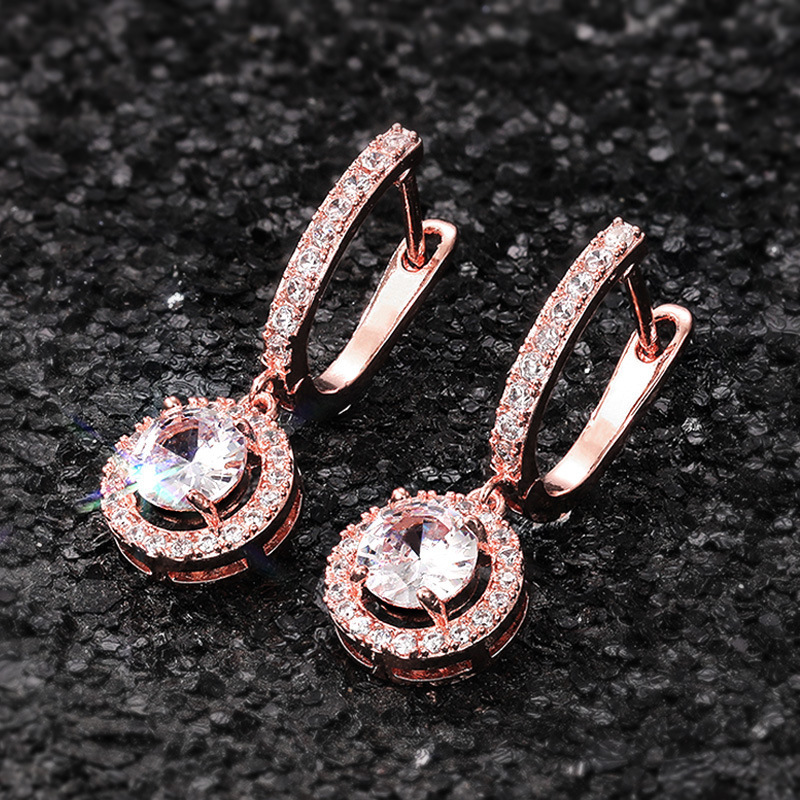 Hot-selling cross-border fashion sparkly round zircon drop earrings for women versatile jewelry accessories wholesale