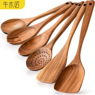 牛木匠跨境小叶相思木锅铲炒菜锅铲子汤勺木铲柚木厨具套装木质