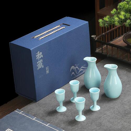 Ceramic Baijiu cup wine set, Moutai high-footed cup company business gift set, decanter with factory-printed LOGO.