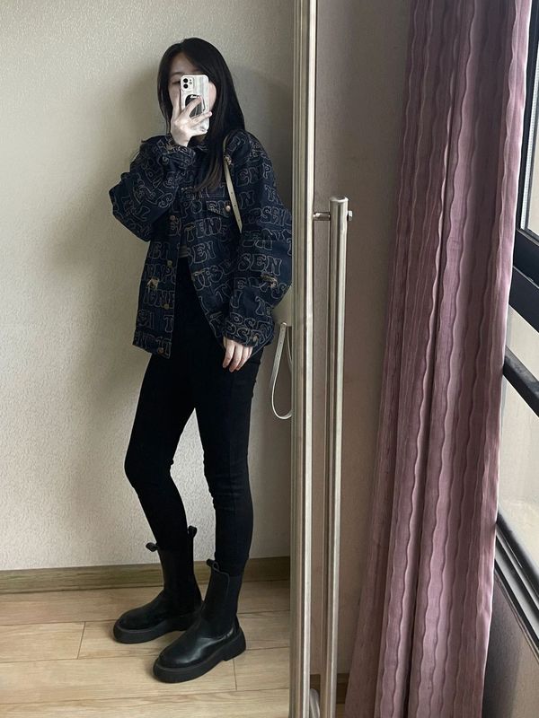 美式复古字母印花牛仔外套女秋冬季新款宽松百搭小众别致翻领夹克|undefined