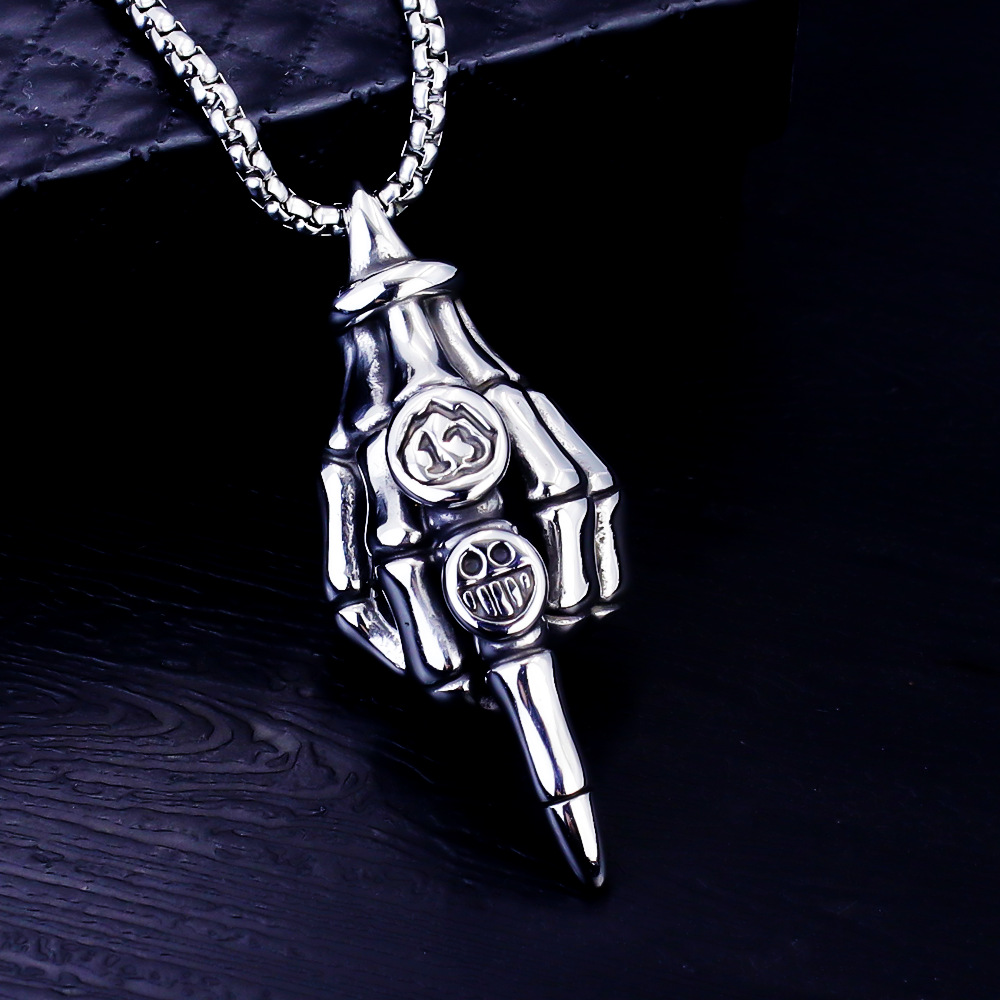 Stainless Steel Pendant Necklace Skull Gesture Titanium Jewellery_voghion.com