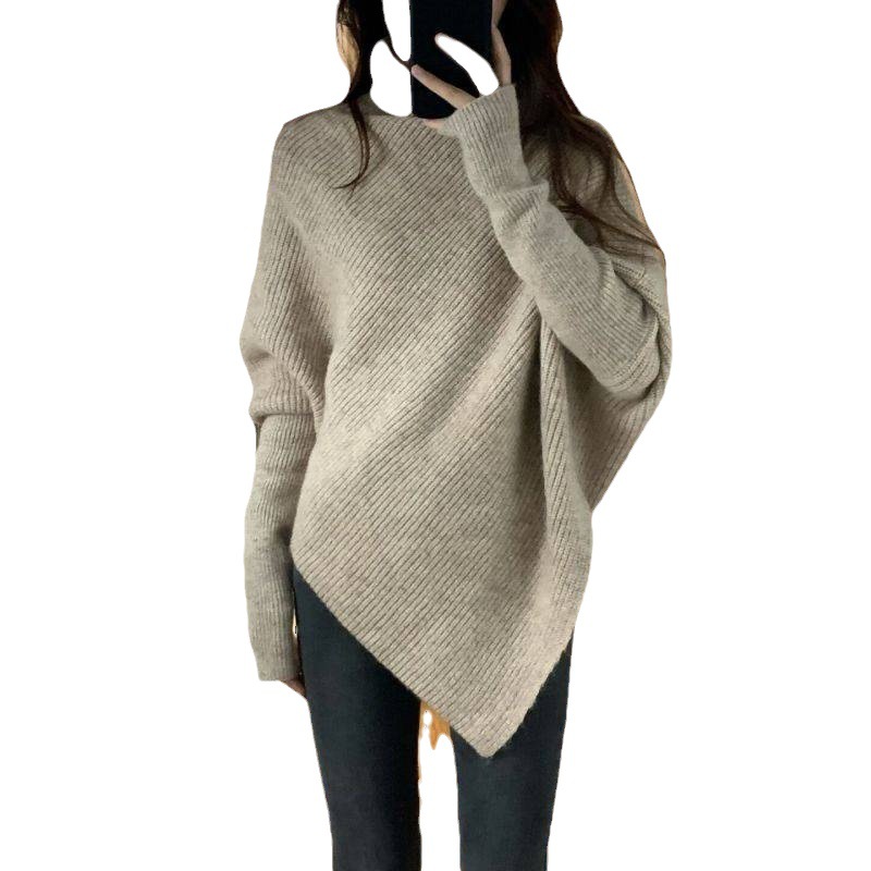 Suéter de punto suave estilo coreano 2023, holgado y informal, grueso, de cuello alto irregular, de color liso para mujer, ropa interior de otoño. image 6