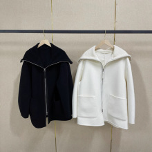 羊驼毛羊毛针织大翻领宽松廓形双面呢拉链中长款高级羊绒大衣外套