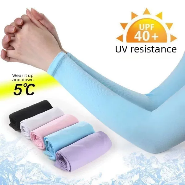 Ice Silk Sleeve Solid Color Light Plate Sun Protection Ice Sleeve Outdoor Riding UV Protection Summer Arm Long Arm Guard for Men and Women