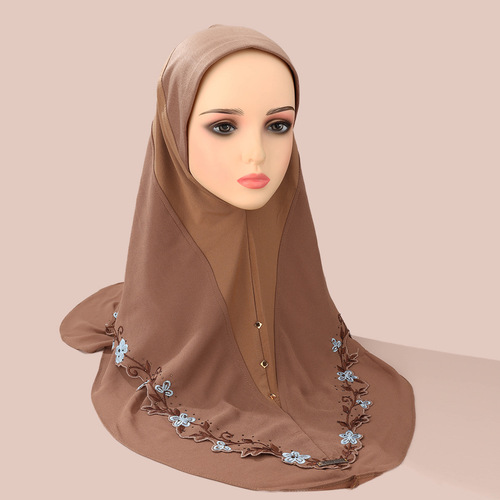 Cross-border Malay pullover turban embroidered lace double layer ethnic turban solid color heavy industry embroidered ladies turban hat