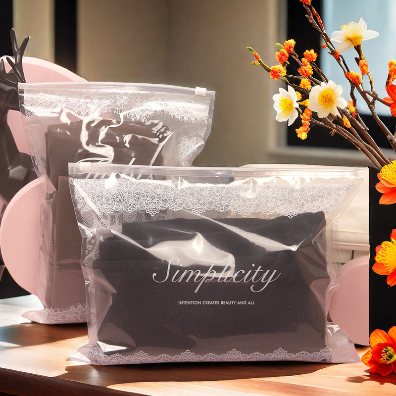 英文打底裤包装袋衣服袜子毛巾横款拉链袋T恤文胸PE透明袋批发