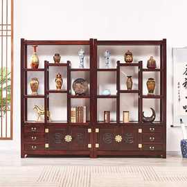 老船木博古架古典中式实木茶叶架多宝阁小户型家用隔断家具展示柜