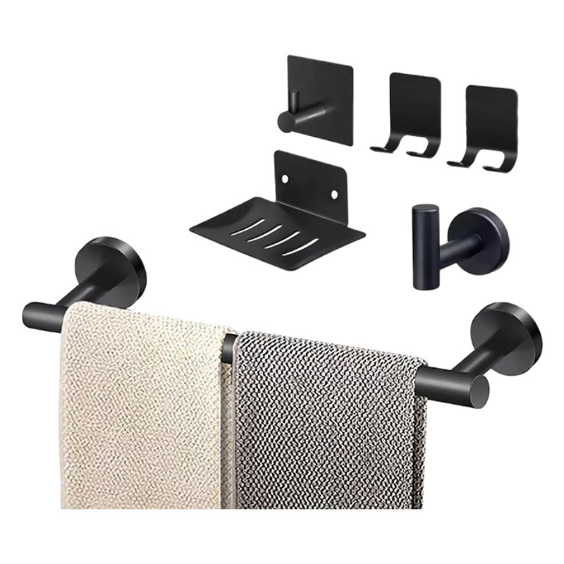 Bathroom Hardware Set Stainless Steel Towel Bar Set Cross-Border Towel Rack Roll Paper Holder Punched Hook Bathroom Pendant