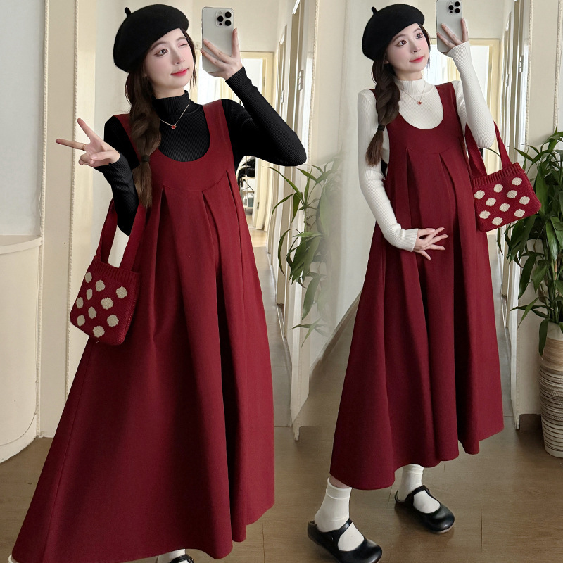 2026 Spring and Autumn Fashionable Maternity Outfit: Elegant Vest Dress + Sweater Base Shirt Two-Piece Set for Pregnant Women 2026 Spring and Autumn Fashionable Maternity Outfit: Elegant Vest Dress + Sweater Base Shirt Two-Piece Set for Pregnant Women